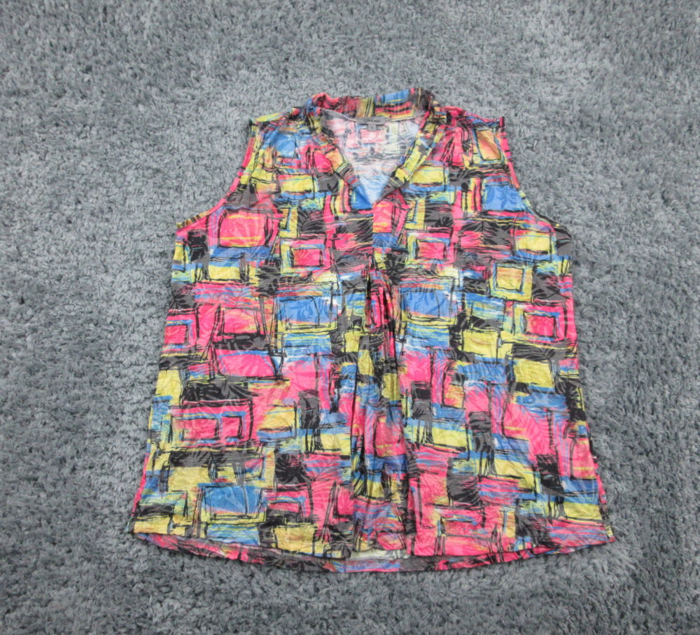Shana Shirt Womens Extra Large Pink Blue Geometric Sleeveless Pullover Tank
